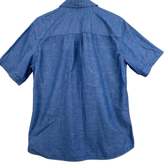 Mossimo Supply Co Mens Chambray Shirt Medium Blue Short Sleeve Casual Button Up - Picture 2 of 12